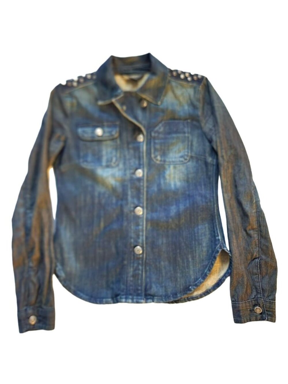 Armani Exchange Women's Blue Denim Studded Long Sleeve Shirt Size XS/TP - Picture 4 of 13
